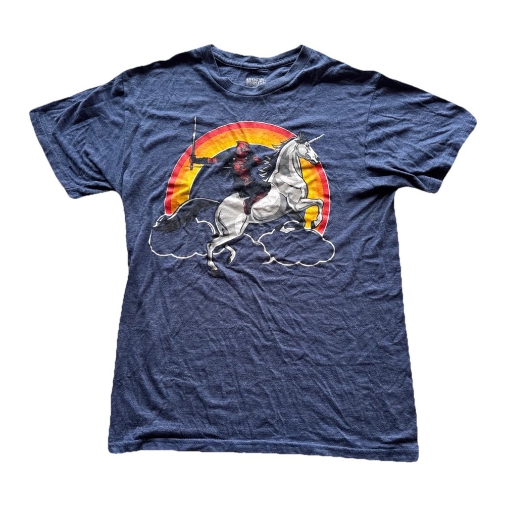 Deadpool Samurai Unicorn Rider Marvel T-Shirt Size S Unisex Navy Blue T-Shirt